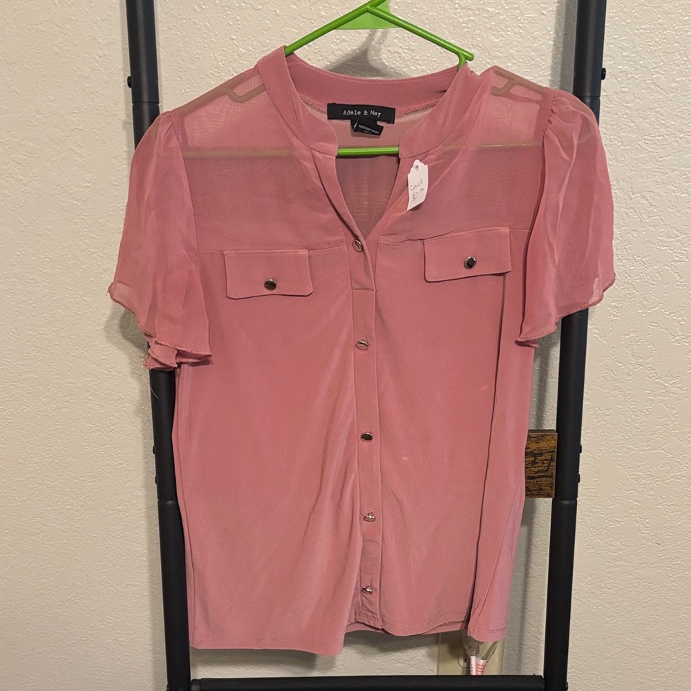 Pink Sheer Button-Up Blouse